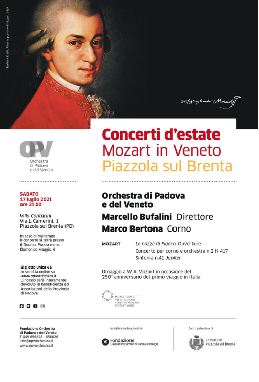 Concerti d’estate – Mozart in Veneto 17 luglio 2021 ore 21:00